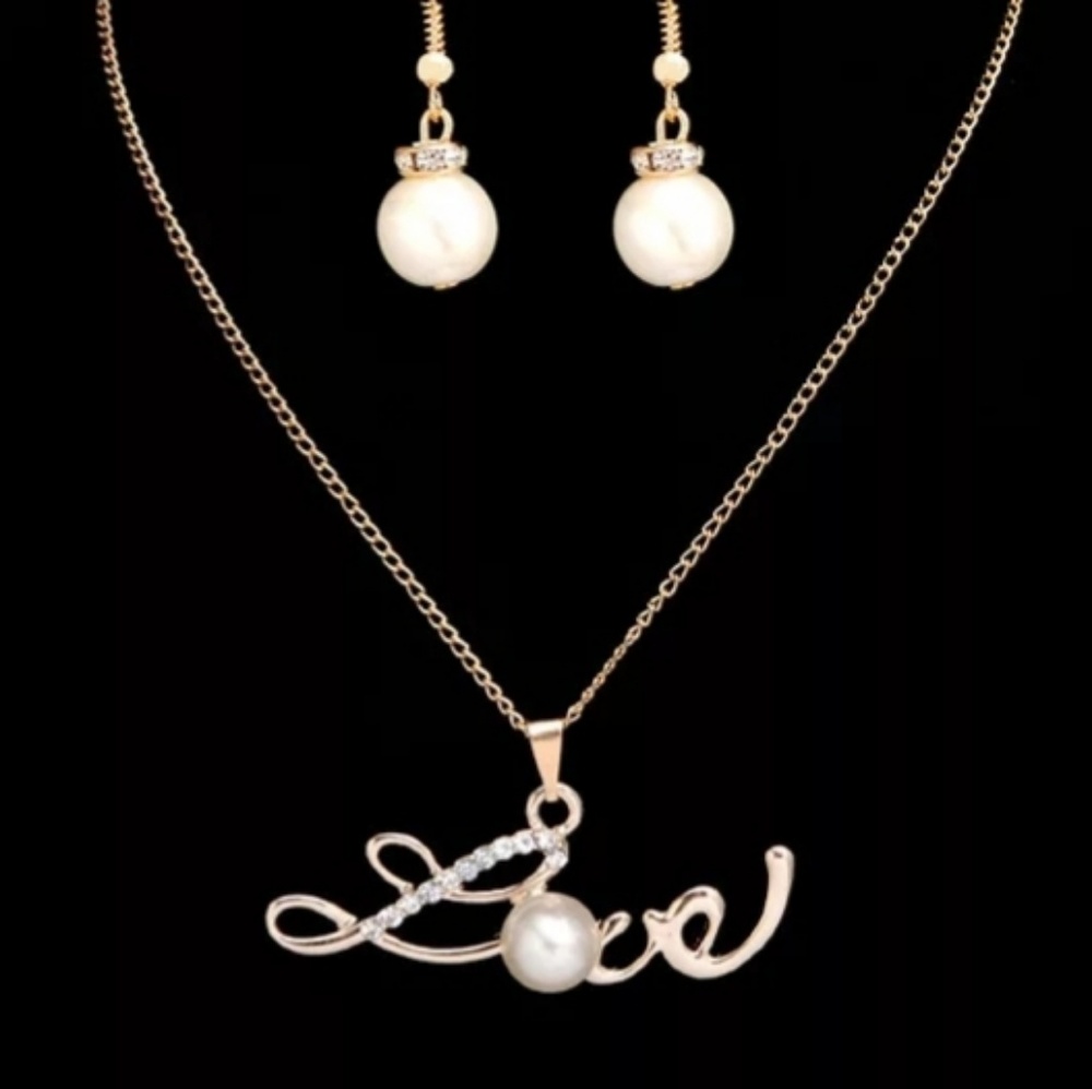 Gold, pearl and rhinestone necklace and earring se